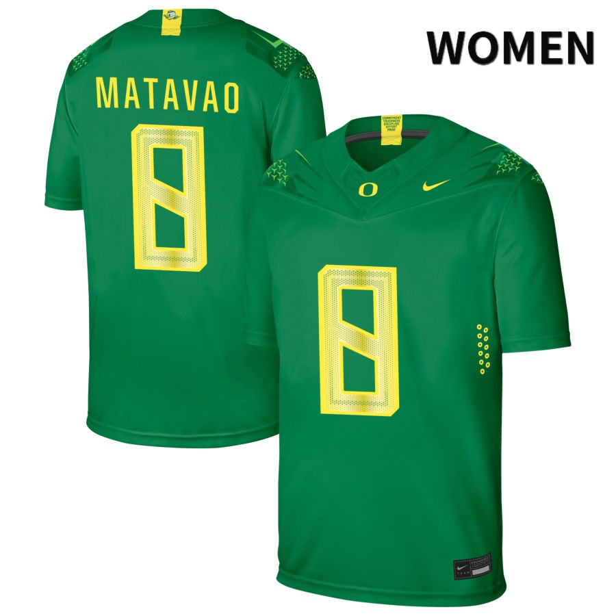 Oregon Ducks Women's #8 Moliki Matavao Football College Authentic Green NIL 2022 Nike Jersey SAQ56O5R